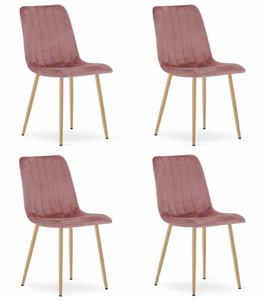 LAVA Stuhl – rosa Samt / holzfarbene Beine x 4