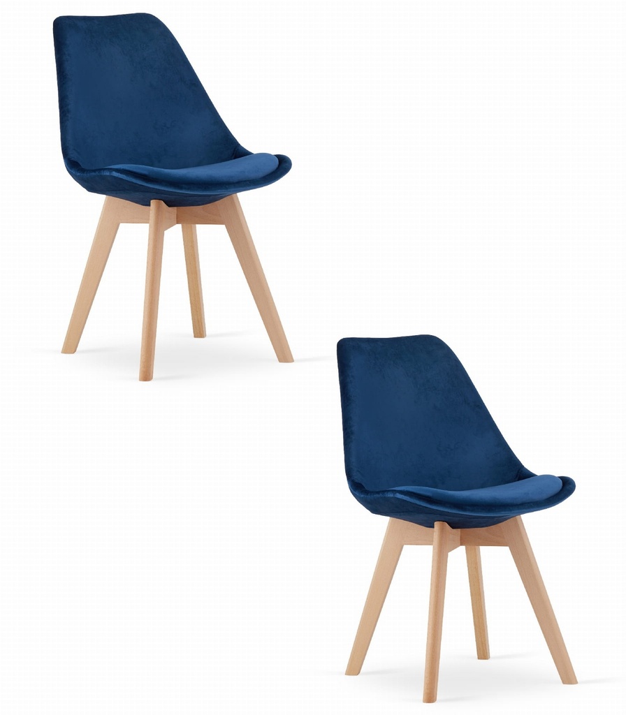 NORI Stuhl – blauer Samt – natürliche Beine x 2