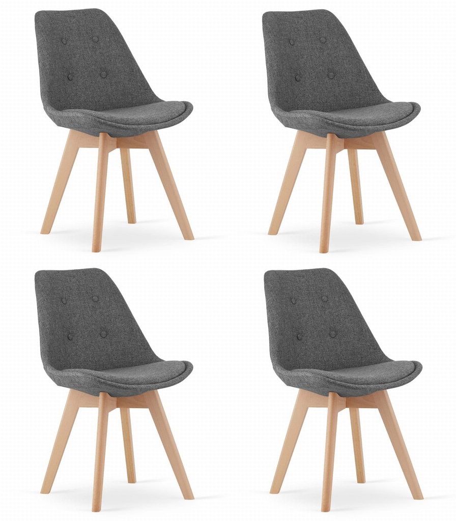 NORI Stuhl – grauer Stoff – natürliche Beine x 4