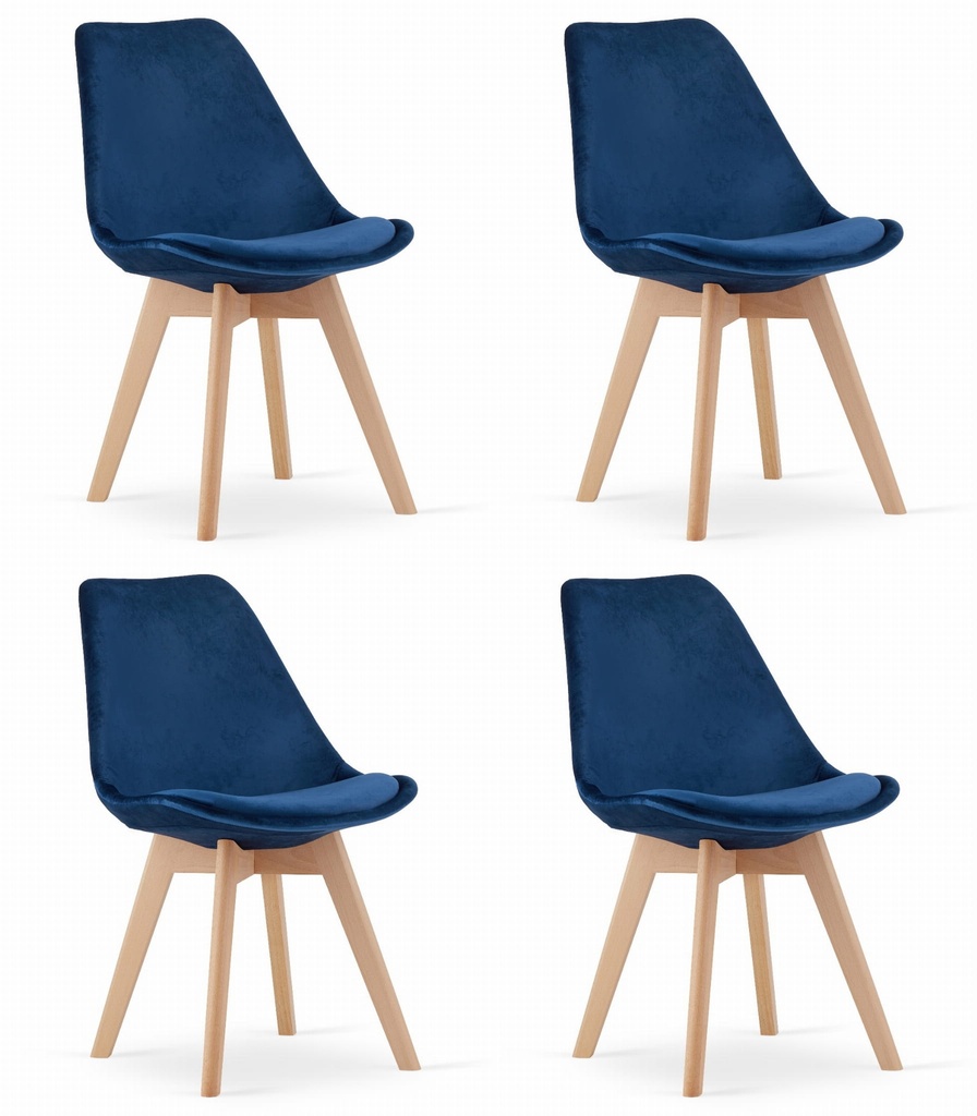NORI Stuhl – blauer Samt – natürliche Beine x 4