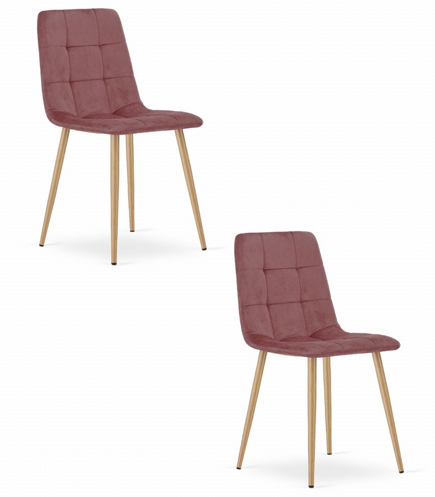 KARA-Stuhl – rosa Samt / holzfarbene Beine x 2