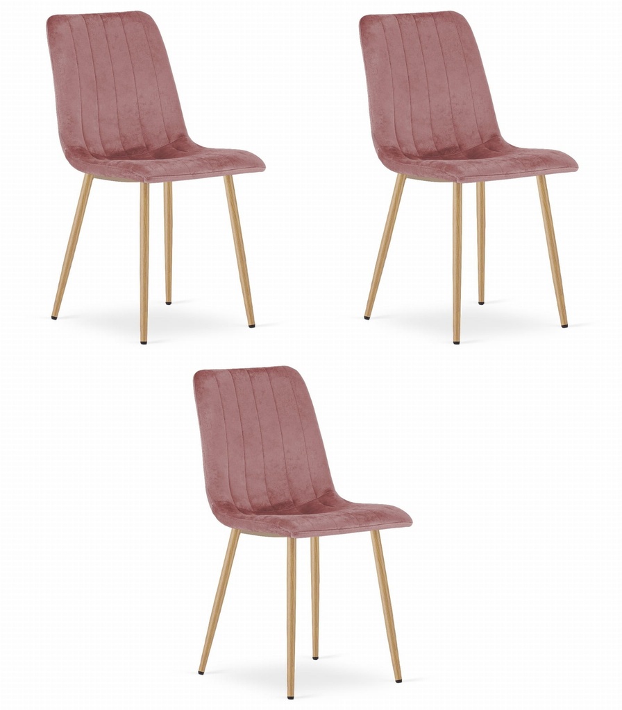 LAVA Stuhl – rosa Samt / holzfarbene Beine x 3