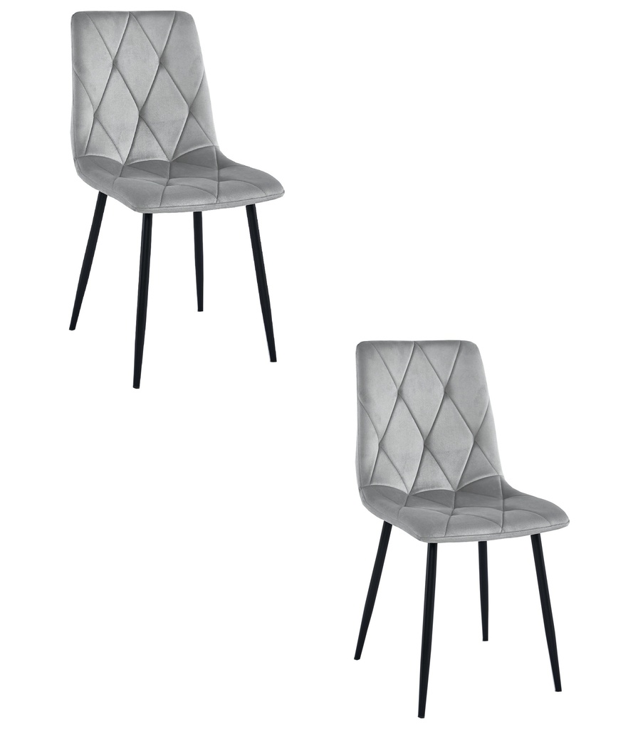 LIBRA Stuhl – silbergrauer Samt / schwarze Beine x 2