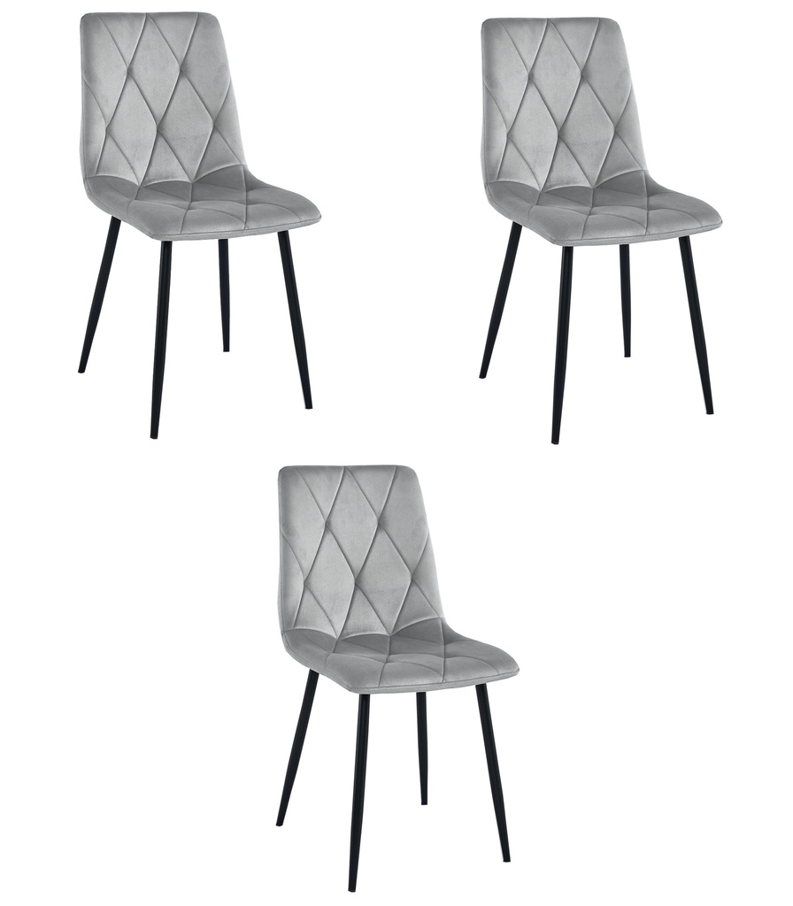 LIBRA Stuhl – silbergrauer Samt / schwarze Beine x 3