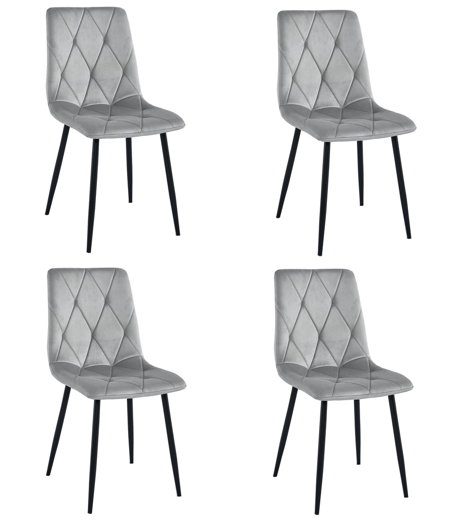 LIBRA Stuhl – silbergrauer Samt / schwarze Beine x 4