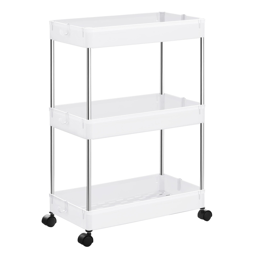 Schrank auf Rollen, 3 Regale, weiß - KSC009W01