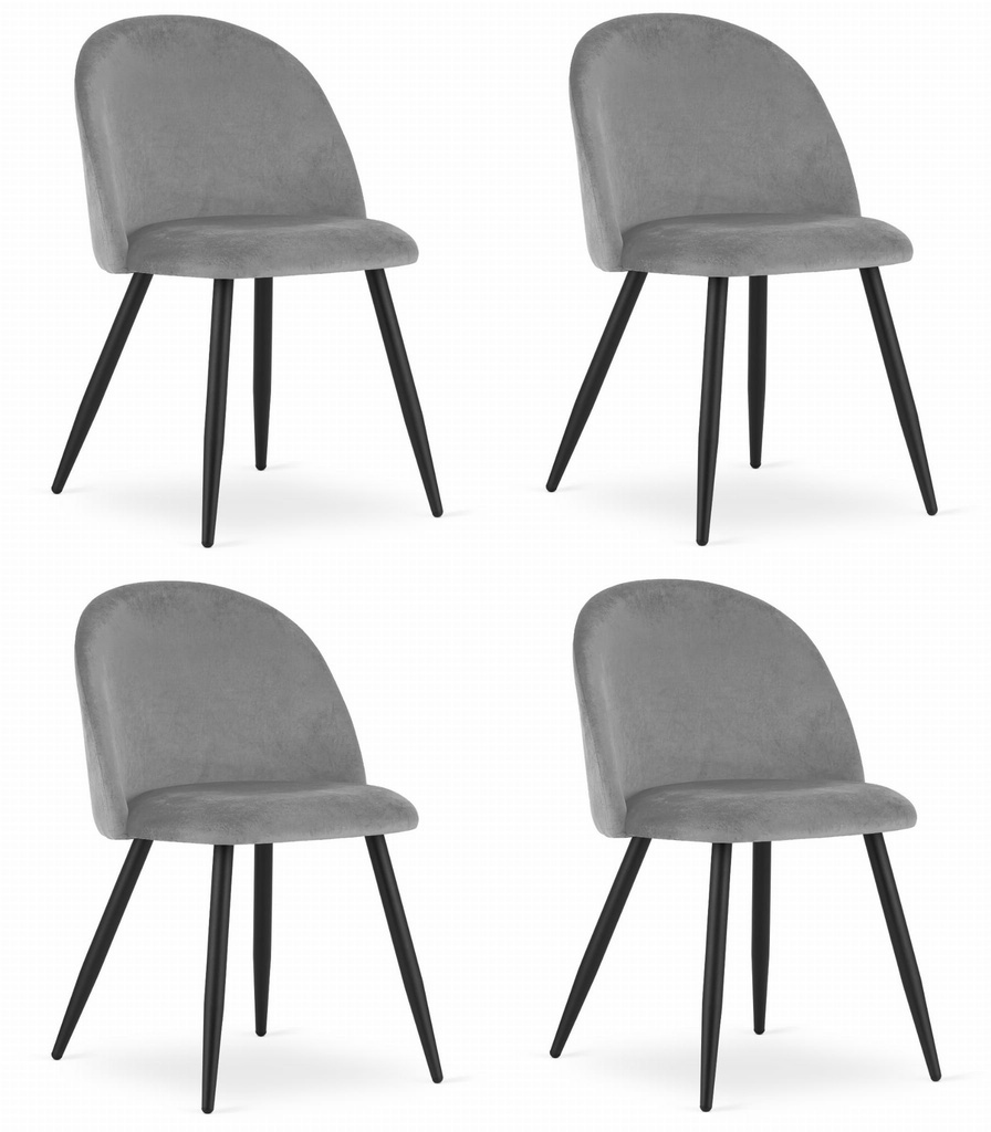 BELLO Stuhl – hellgrauer Samt / schwarze Beine x 4