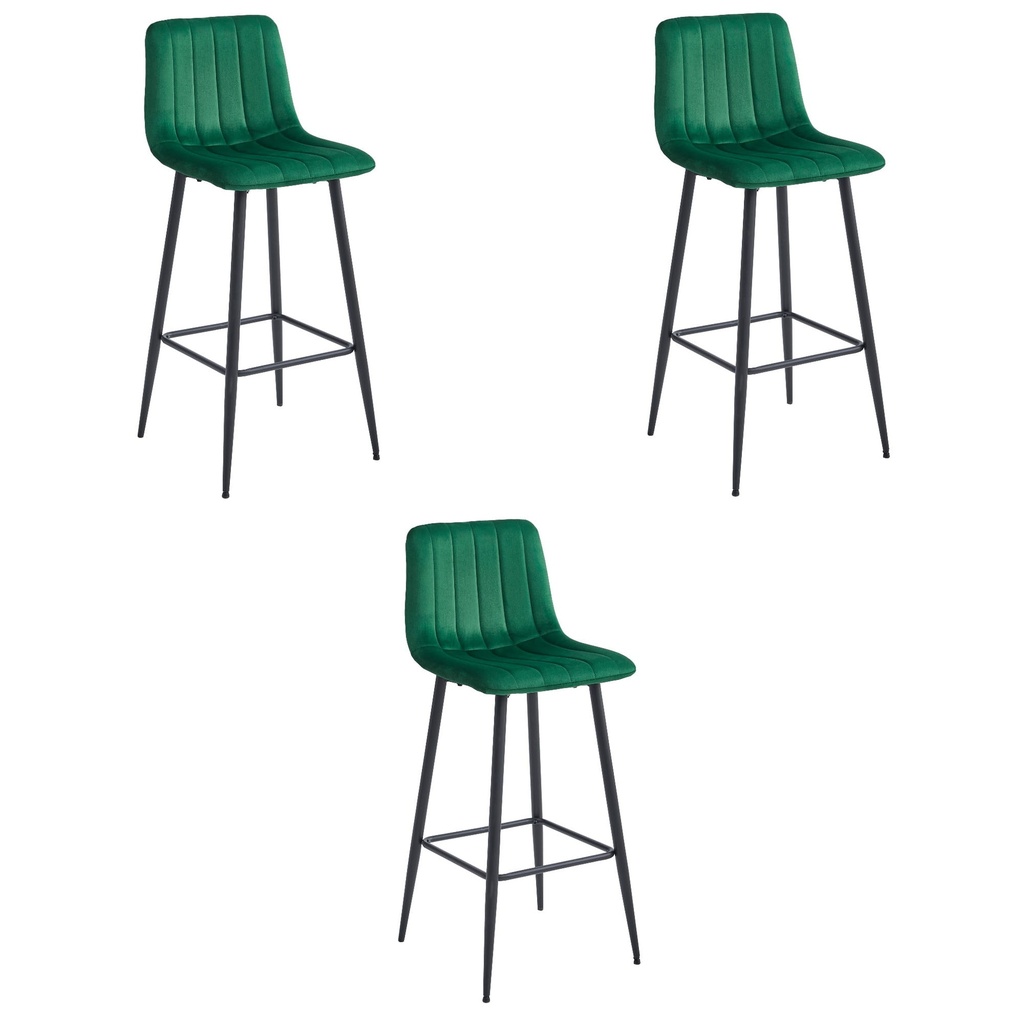 POZZA Hocker – dunkelgrüner Samt / schwarze Beine x 3