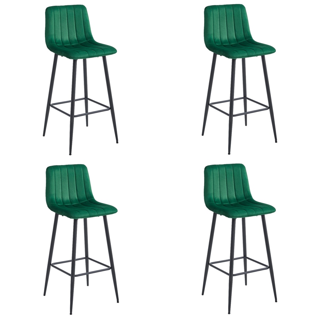 POZZA Hocker – dunkelgrüner Samt / schwarze Beine x 4