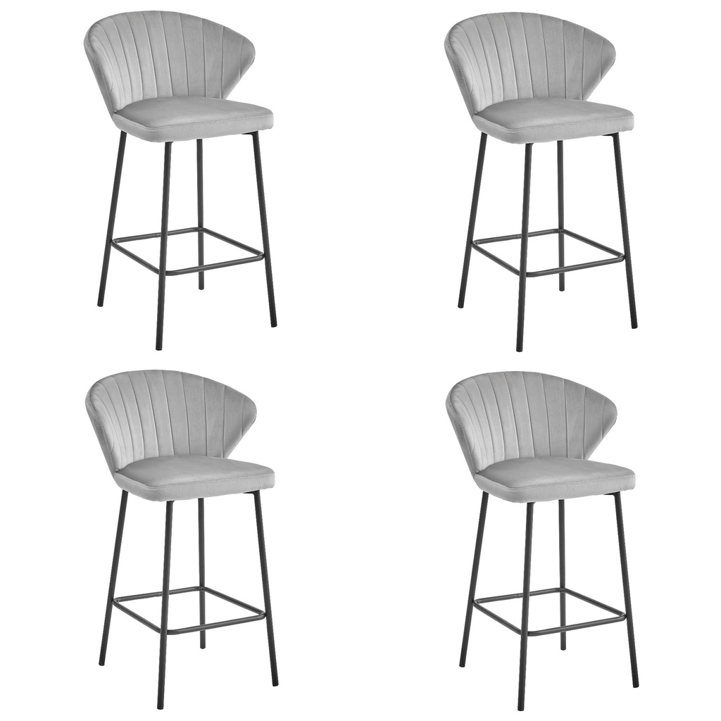 GATTA Hocker – silbergrauer Samt / schwarze Beine x 4