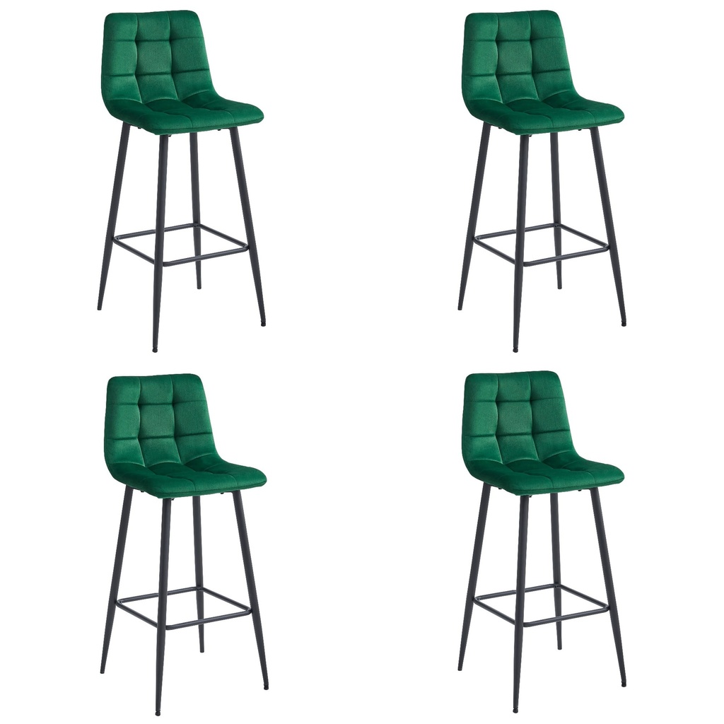ARCETO Hocker – dunkelgrüner Samt / schwarze Beine x 4