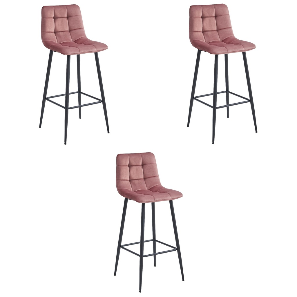 ARCETO Hocker – dunkelrosa Samt / schwarze Beine x 3