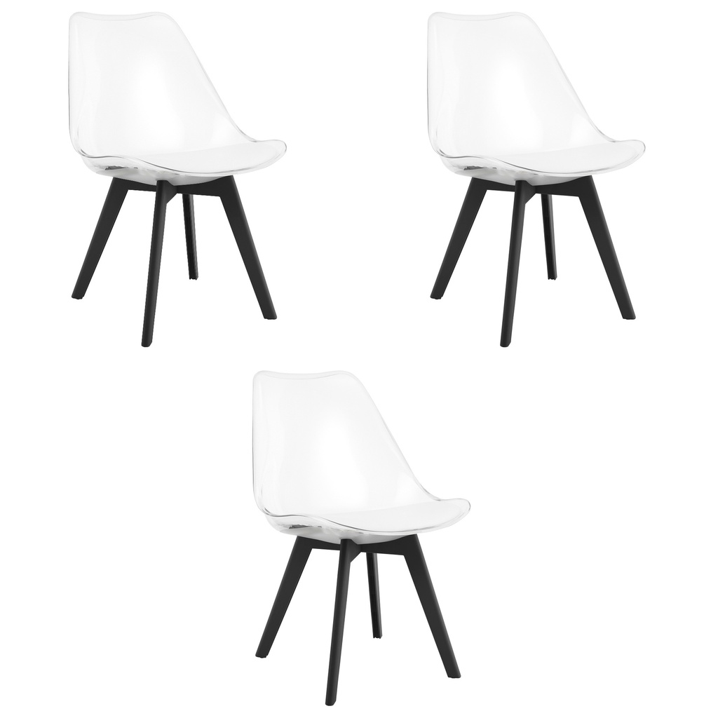 MARK Stuhl – transparent / schwarze Beine x 3