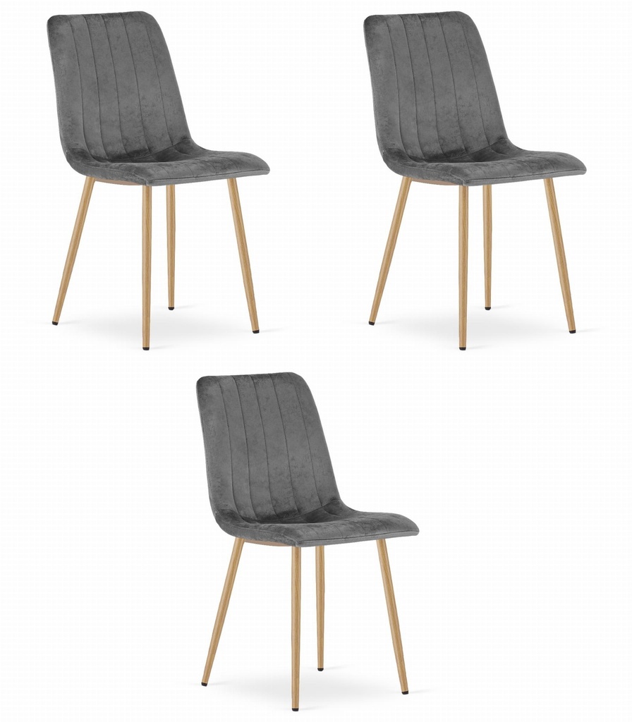 LAVA Stuhl – dunkelgrauer Samt / holzfarbene Beine x 3