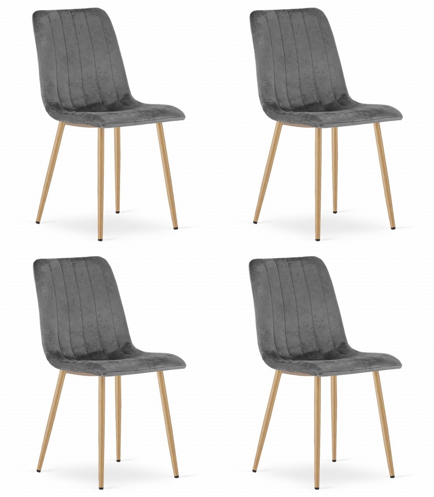 LAVA Stuhl – dunkelgrauer Samt / holzfarbene Beine x 4
