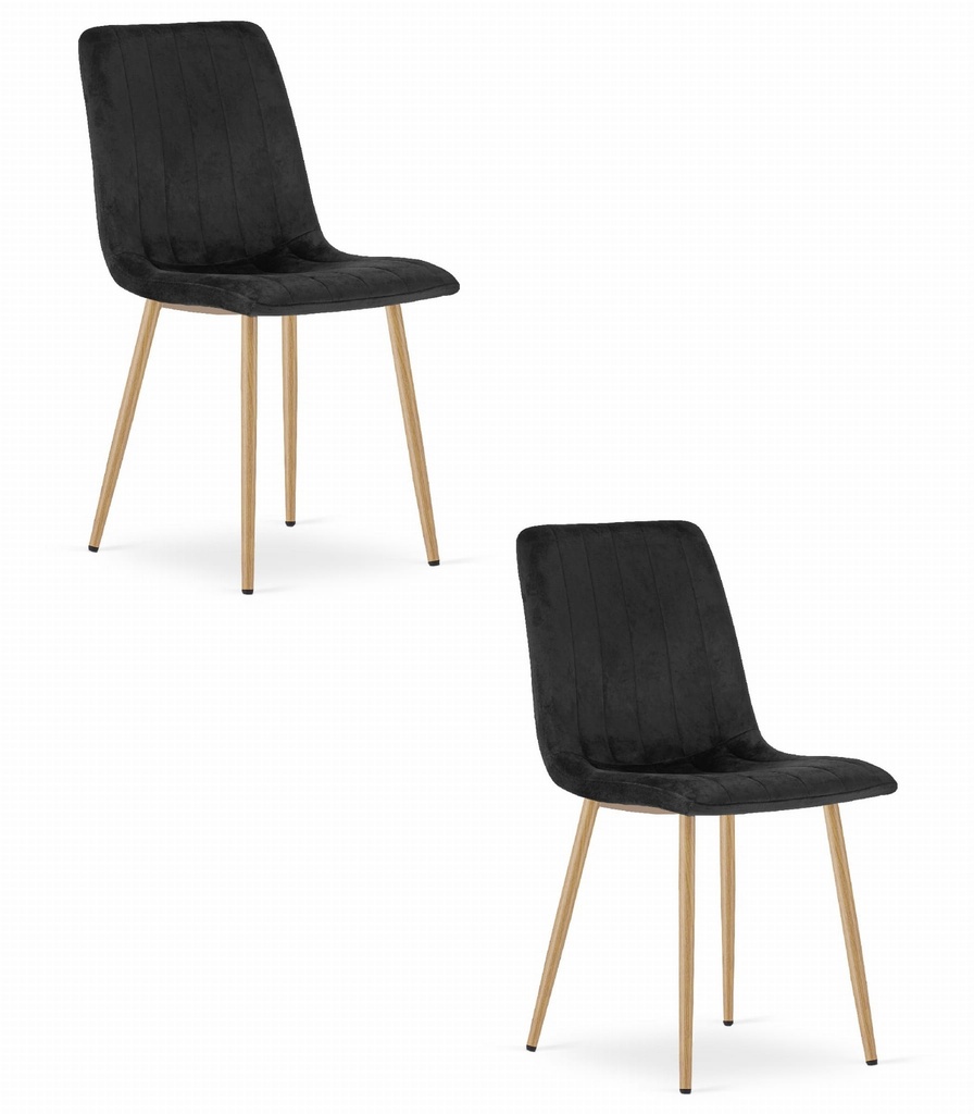 LAVA Stuhl – schwarzer Samt / holzfarbene Beine x 2