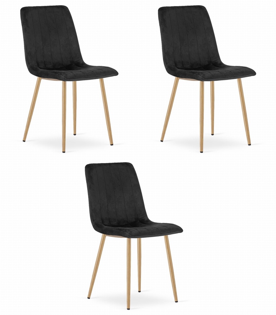 LAVA Stuhl – schwarzer Samt / holzfarbene Beine x 3