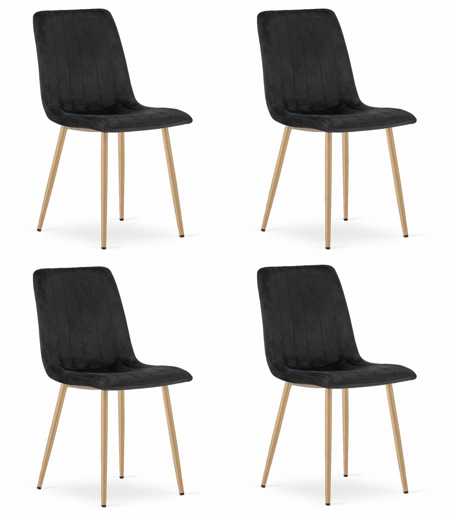 LAVA Stuhl – schwarzer Samt / holzfarbene Beine x 4