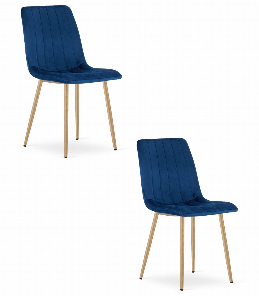 LAVA-Stuhl – marineblauer Samt / holzfarbene Beine x 2