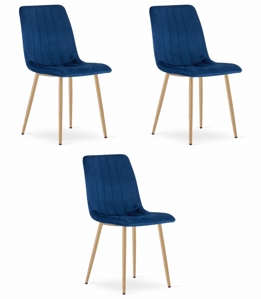 LAVA-Stuhl – marineblauer Samt / holzfarbene Beine x 3