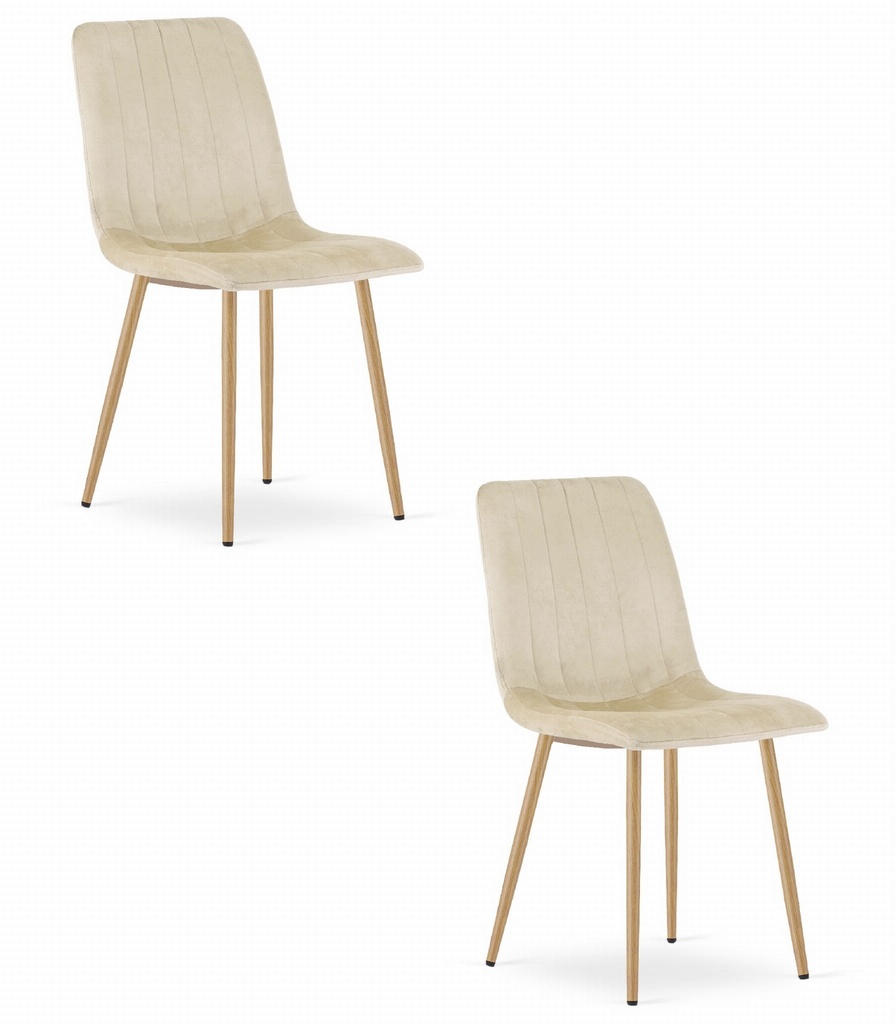 LAVA Stuhl – hellbeiger Samt / holzfarbene Beine x 2