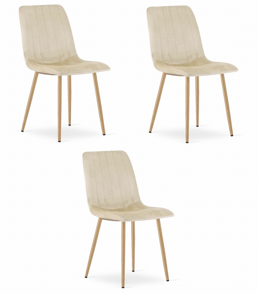 LAVA-Stuhl – hellbeiger Samt / holzfarbene Beine x 3