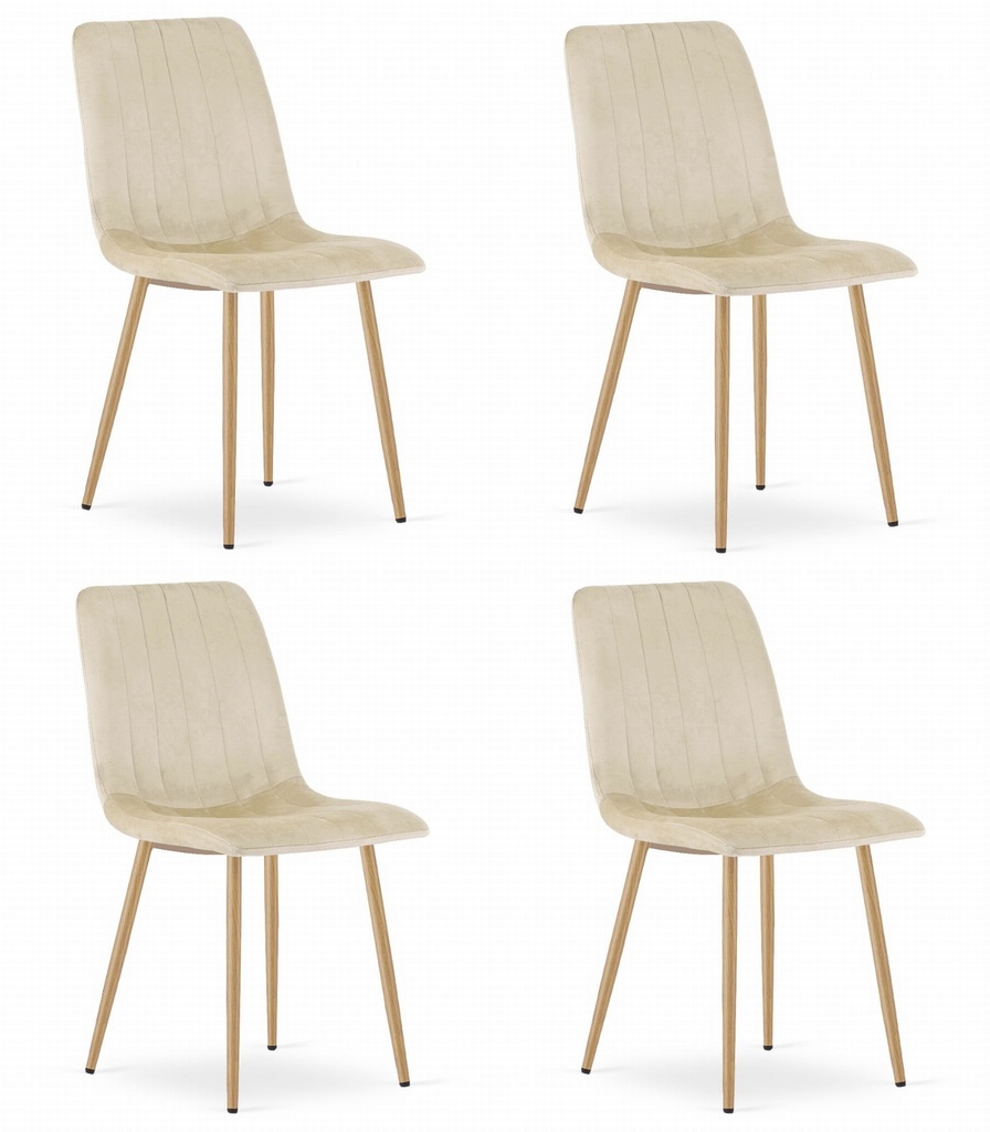 LAVA Stuhl – hellbeiger Samt / holzfarbene Beine x 4