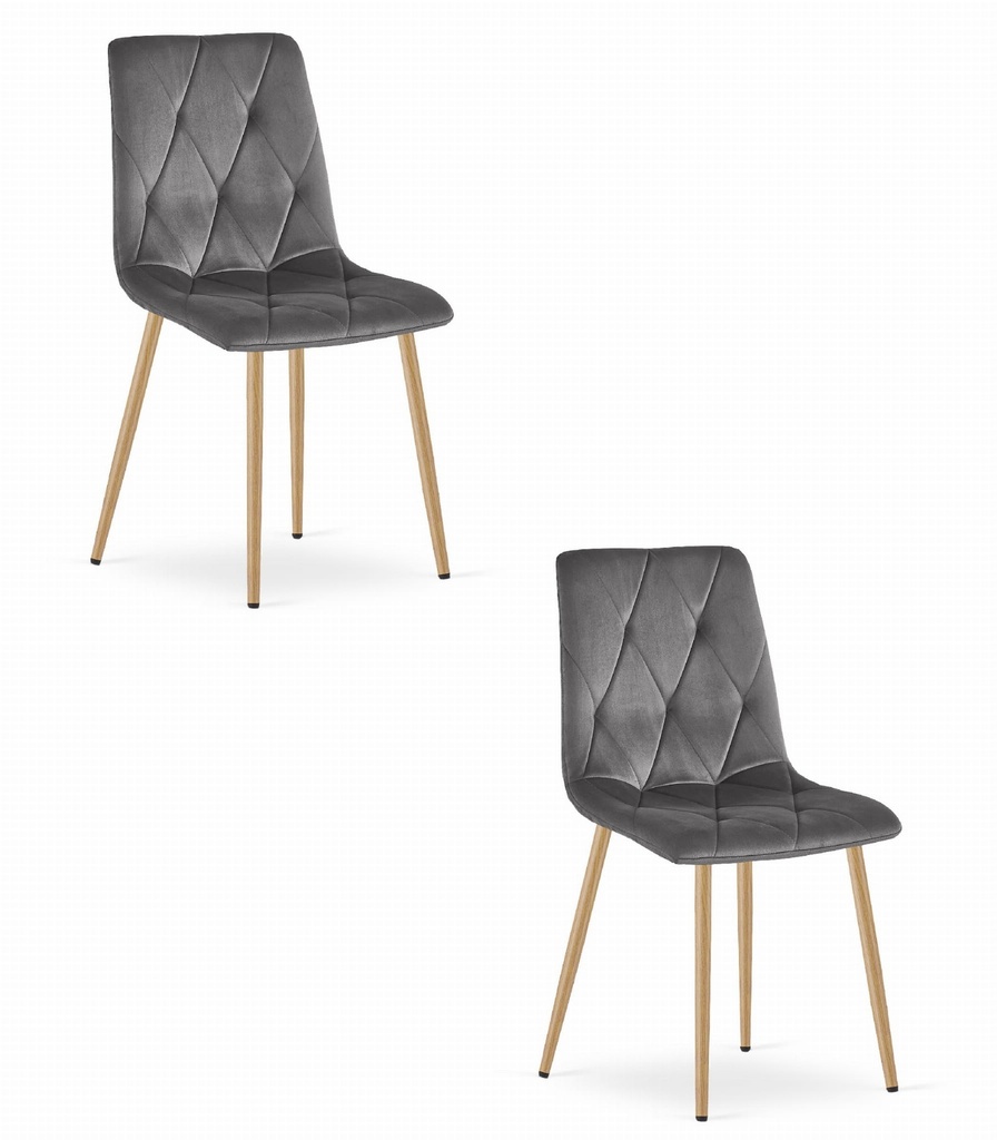 LIBRA Stuhl – dunkelgrauer Samt / holzfarbene Beine x 2