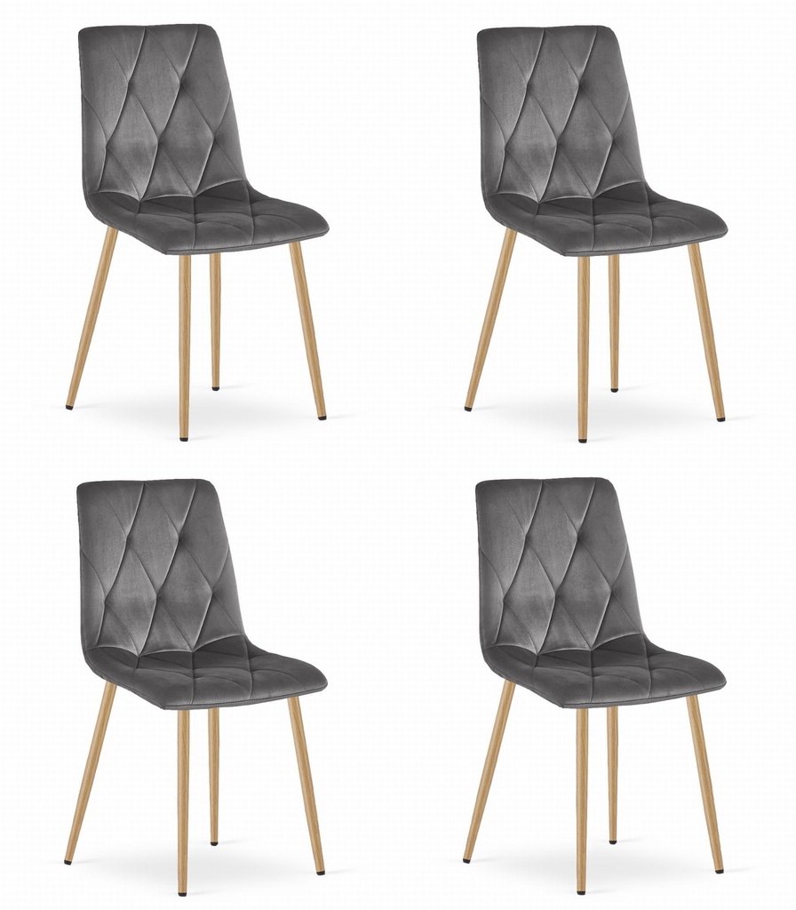 LIBRA Stuhl – dunkelgrauer Samt / holzfarbene Beine x 4