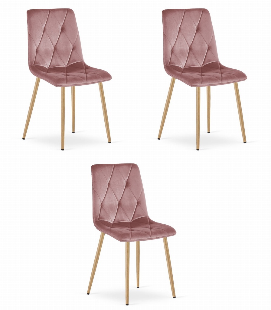 LIBRA Stuhl – rosa Samt / holzfarbene Beine x 3