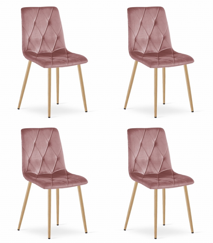 LIBRA Stuhl – rosa Samt / holzfarbene Beine x 4