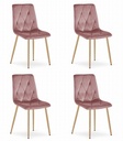 LIBRA Stuhl – rosa Samt / holzfarbene Beine x 4