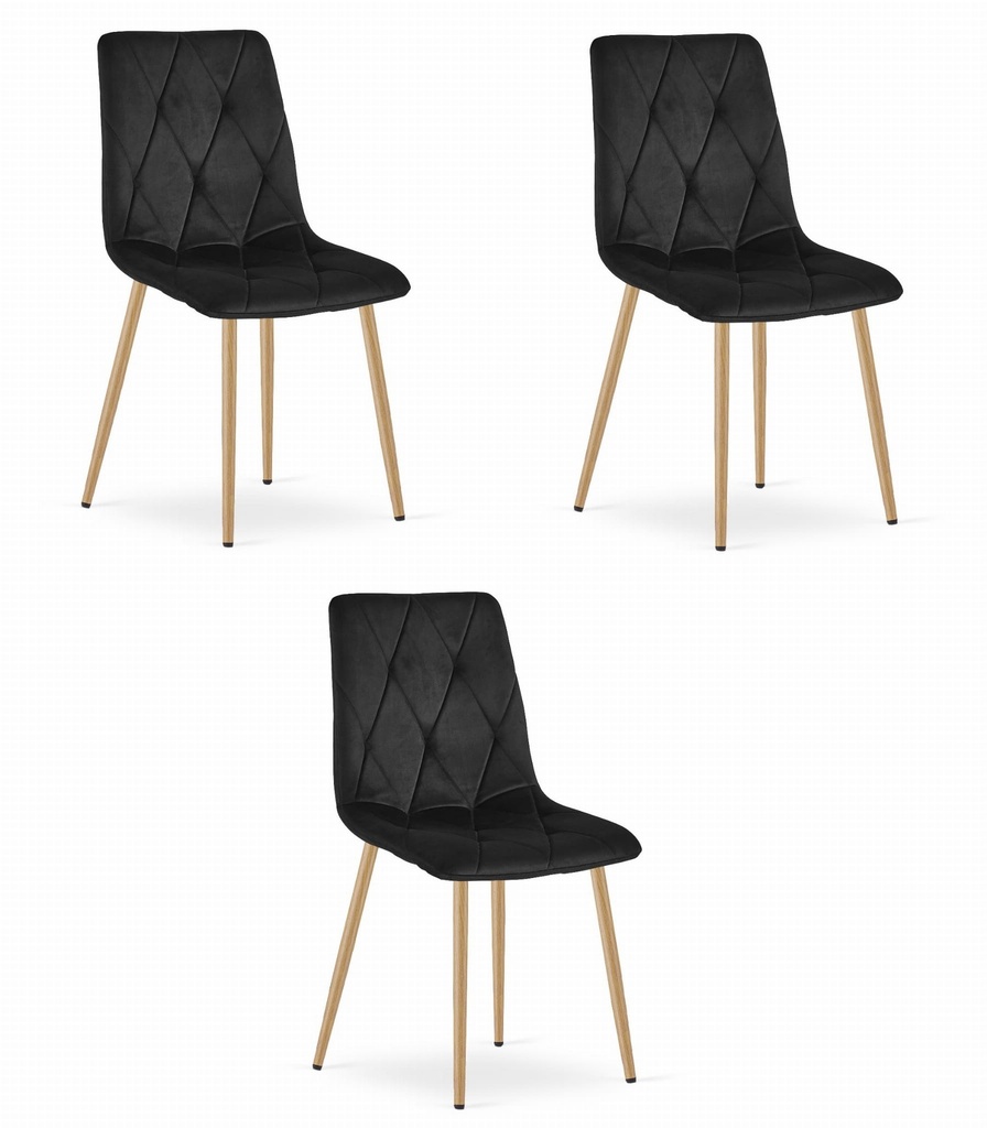 LIBRA Stuhl – schwarzer Samt / holzfarbene Beine x 3