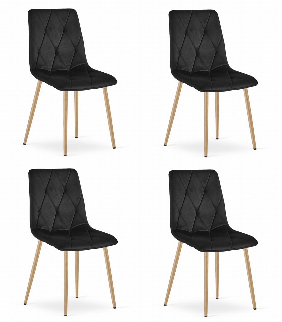 LIBRA Stuhl – schwarzer Samt / holzfarbene Beine x 4