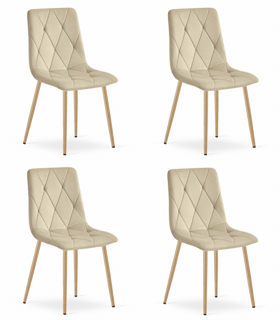 LIBRA Stuhl – hellbeiger Samt / holzfarbene Beine x 4