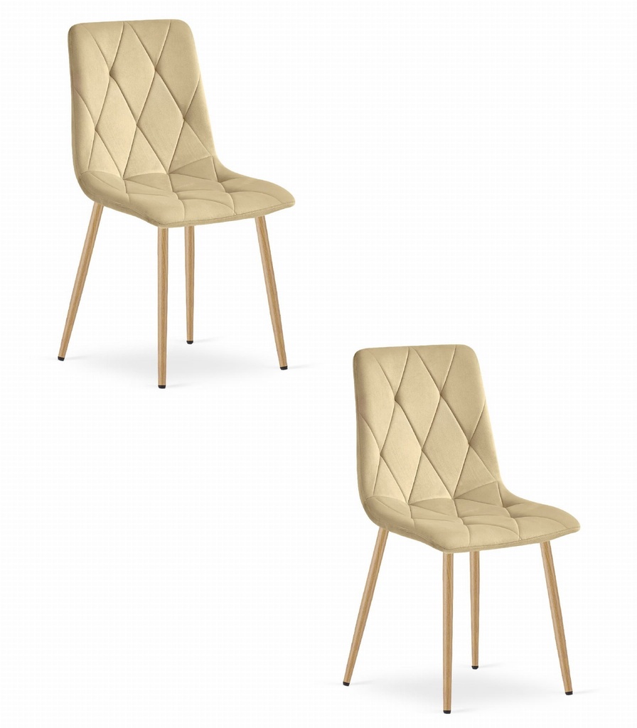 LIBRA Stuhl – beiger Samt / holzfarbene Beine x 2