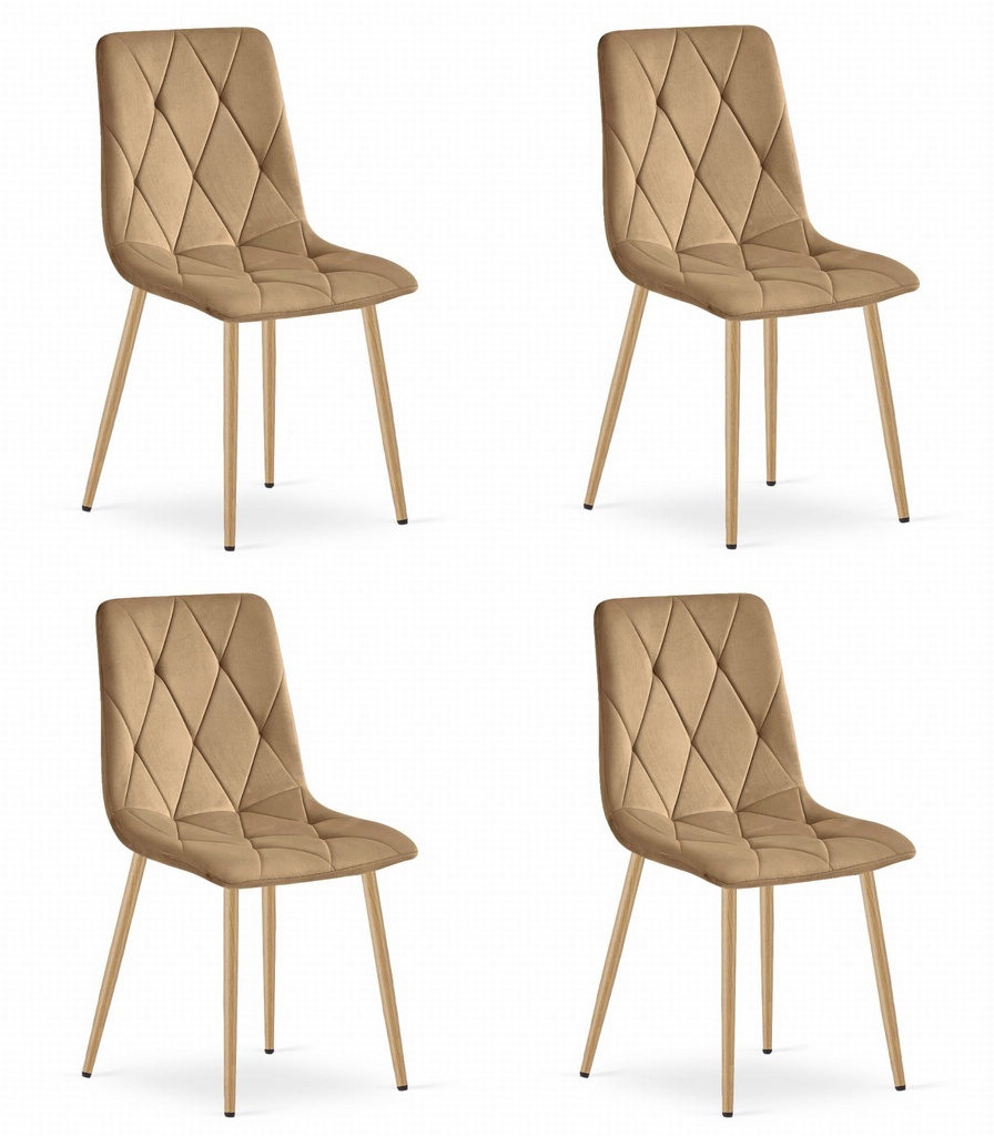 LIBRA Stuhl – brauner Samt / holzfarbene Beine x 4