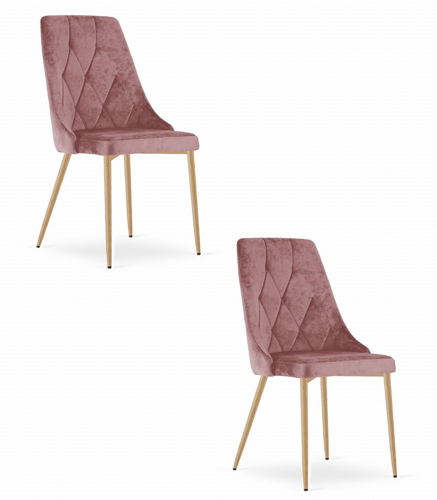 IMOLA Stuhl – rosa Samt / holzfarbene Beine x 2