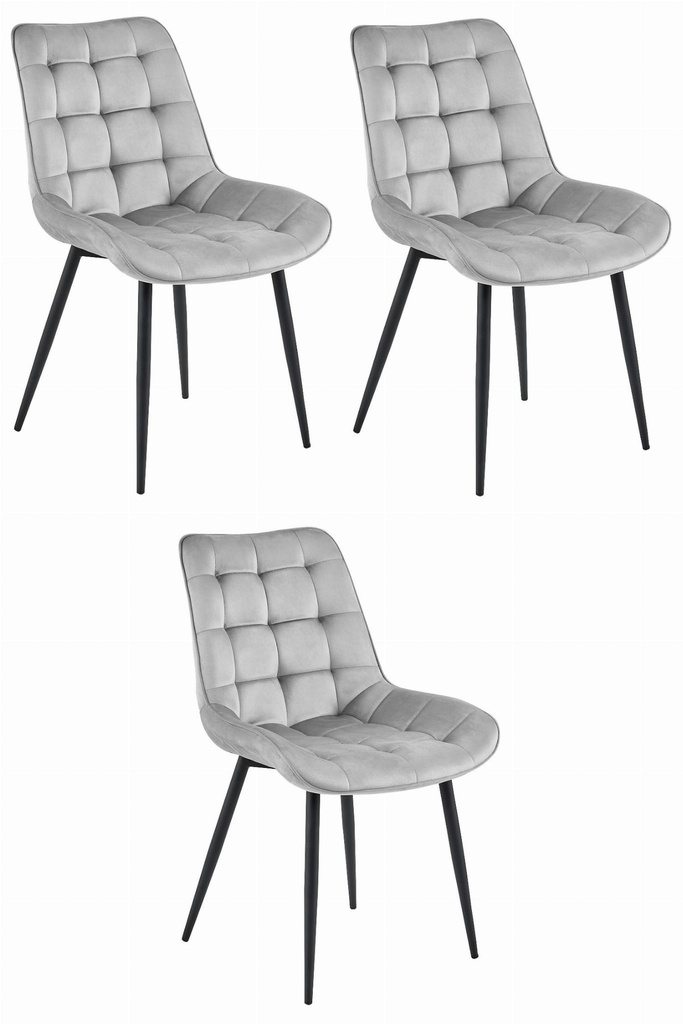 BERA Stuhl – silbergrauer Samt / schwarze Beine x 3