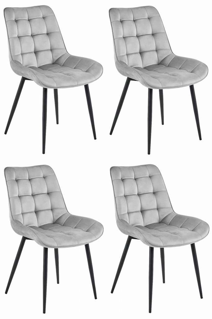 BERA Stuhl – silbergrauer Samt / schwarze Beine x 4