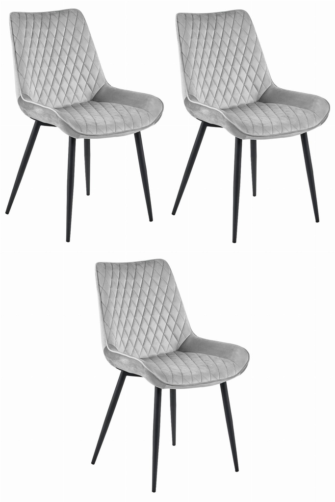VERDO Stuhl – silbergrauer Samt / schwarze Beine x 3