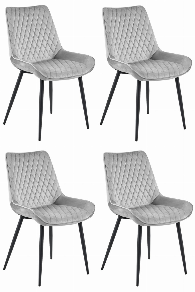 VERDO Stuhl – silbergrauer Samt / schwarze Beine x 4