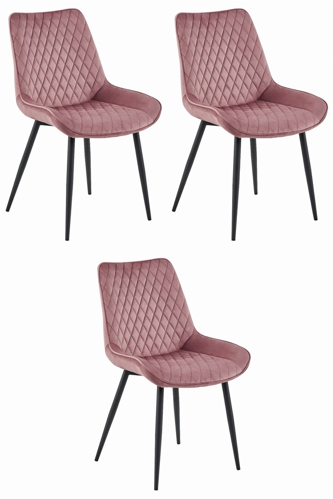 VERDO Stuhl – dunkelrosa Samt / schwarze Beine x 3