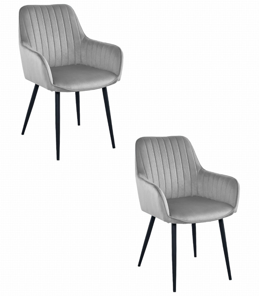 SOLDEN Stuhl – silbergrauer Samt / schwarze Beine x 2