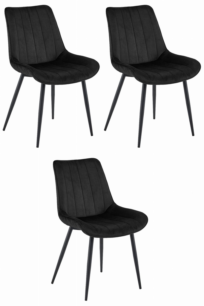 SOSA Stuhl – schwarzer Samt / schwarze Beine x 3