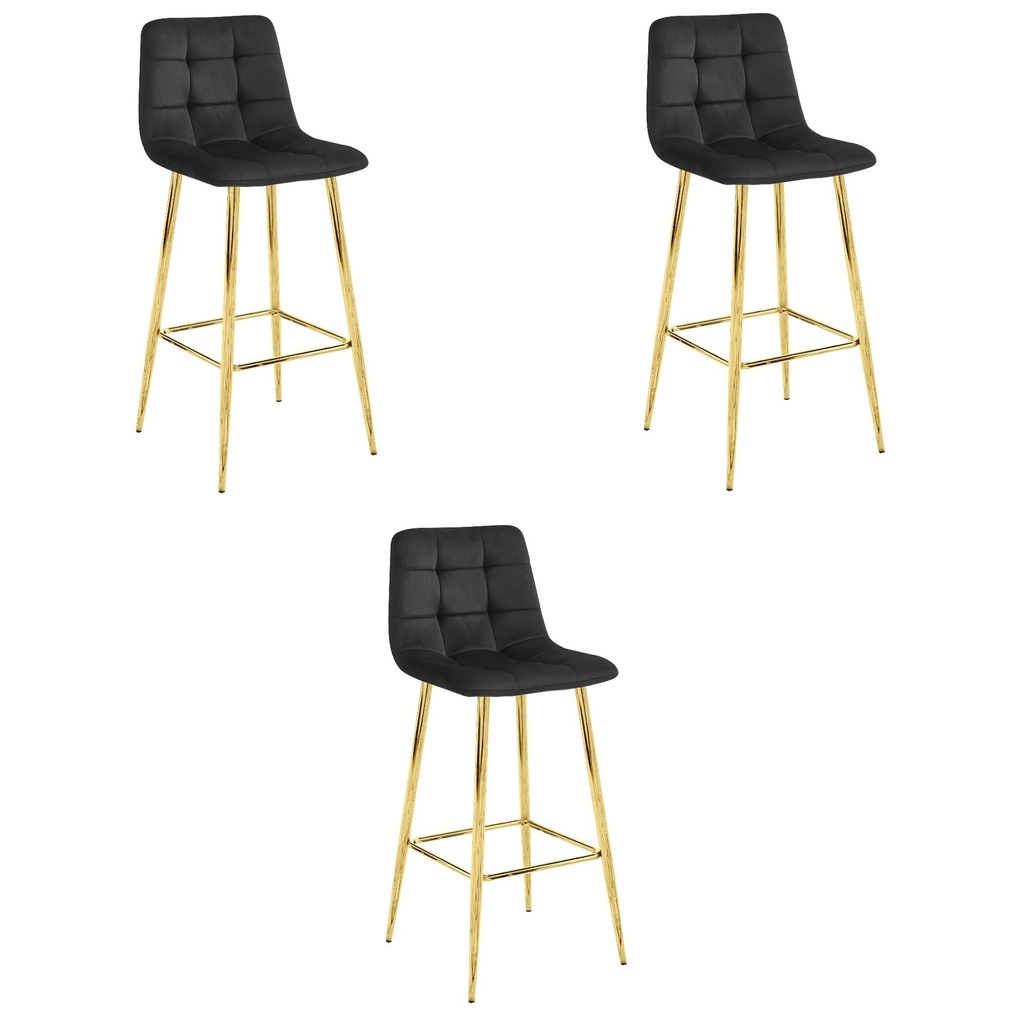 ARCETO Hocker – schwarzer Samt / GOLDBeine x 3