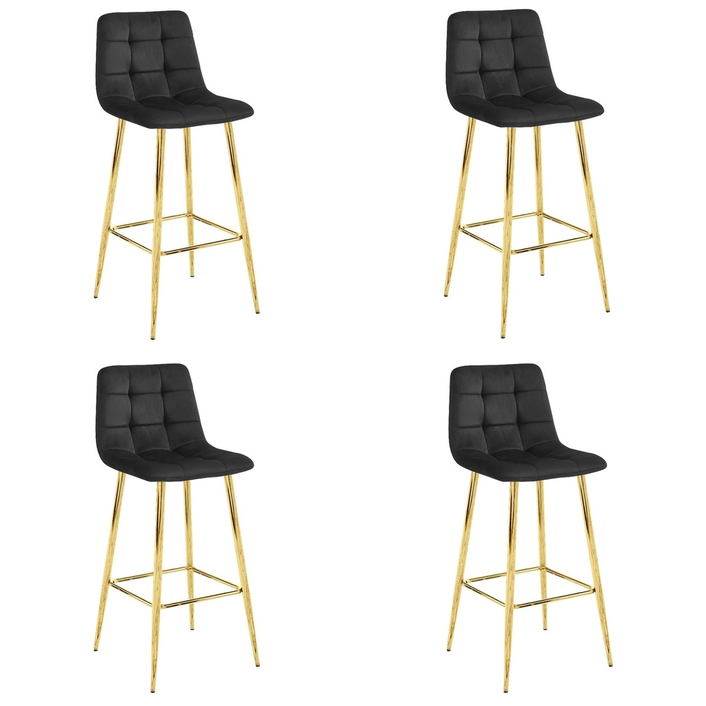 ARCETO Hocker – schwarzer Samt / GOLDBeine x 4