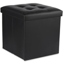 L-faltbarer Sitzhocker mit Knöpfen – 38 x 38 x 38 cm, schwarzes Öko-Leder