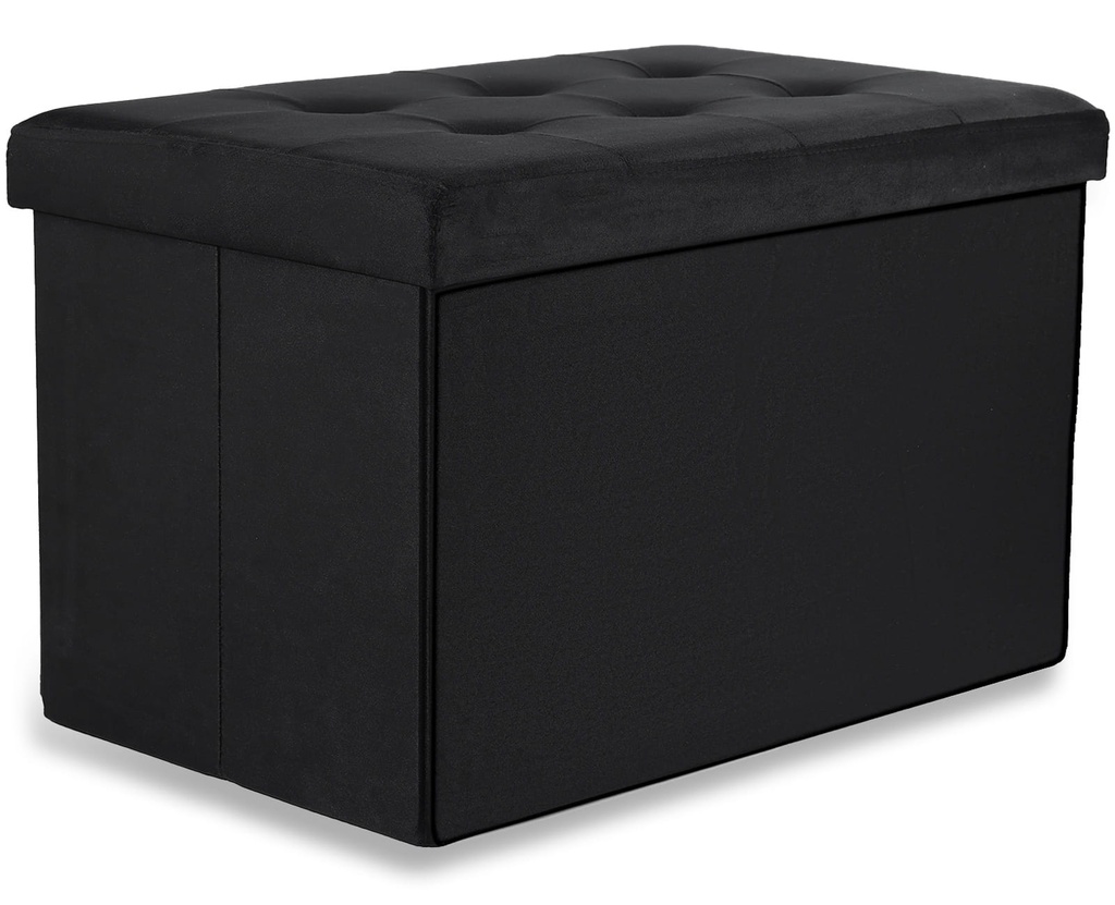 XL faltbarer Sitzhocker mit Knöpfen – 60 x 38 x 38 cm, schwarzer Samt