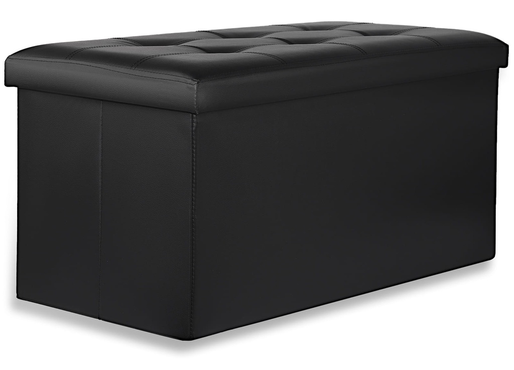 XXL faltbarer Sitzhocker mit Knöpfen – 80 x 40 x 40 cm, schwarzes Kunstleder